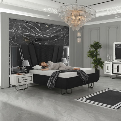 Chambre Lit avec 2 tables de chevet Lit double Mobilier Rembourrage Lits Coffre 3 pièces