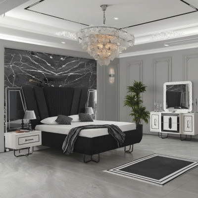 Chambre Lit avec 2 tables de chevet Lit double Mobilier Rembourrage Lits Coffre 3 pièces