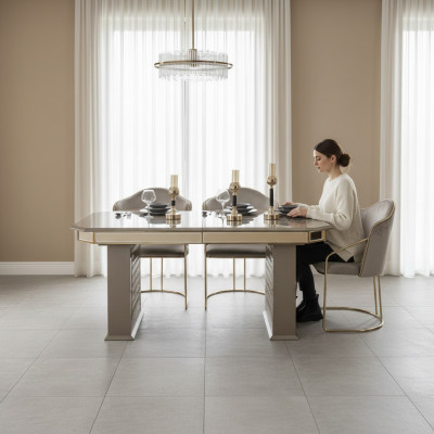 Table à manger Grise Moderne Salle à manger Belle Cuisine en bois Design Tables de luxes en métal nouveau