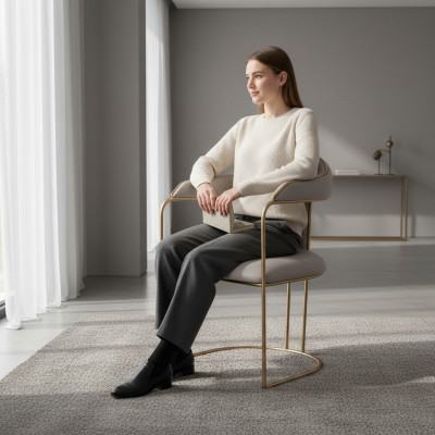Chaise de loisirs en métal au design moderne, chaise rembourrée grise moderne nouvelle.