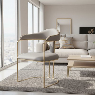 Chaise de loisirs en métal au design moderne, chaise rembourrée grise moderne nouvelle.