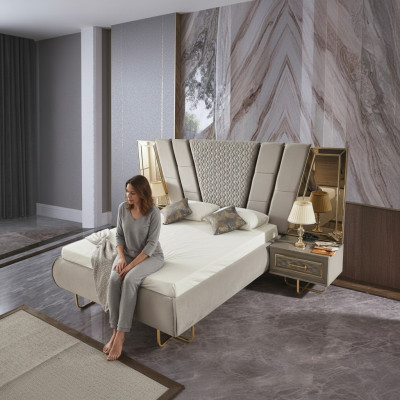 Lits de l'hôtel de luxe avec 2x table de chevet Or brillant Mobilier Chambre