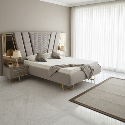 Lits de l'hôtel de luxe avec 2x table de chevet Or brillant Mobilier Chambre