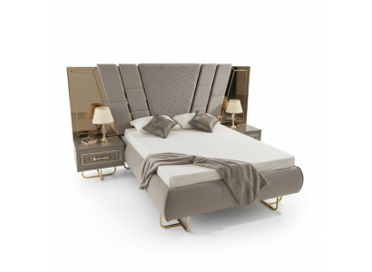 Lits de l'hôtel de luxe avec 2x table de chevet Or brillant Mobilier Chambre
