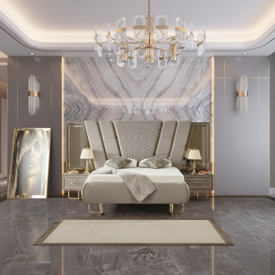 Table de chevet de chambre de luxe Lits Lit 3pcs Ensemble complet Design Ameublement