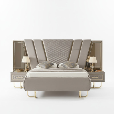 Table de chevet de chambre de luxe Lits Lit 3pcs Ensemble complet Design Ameublement