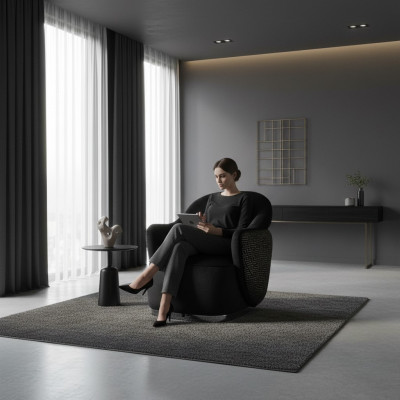 Fauteuil 1 place Design noir de luxe pour salon moderne et élégant en tissu de couverture neuf