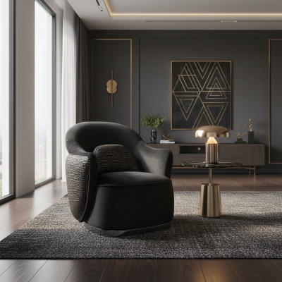 Fauteuil 1 place Design noir de luxe pour salon moderne et élégant en tissu de couverture neuf