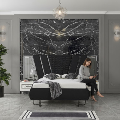 Chambre à coucher Lit 2x Tables de chevet Lits de luxe Ensemble complet de meubles de design 3pcs