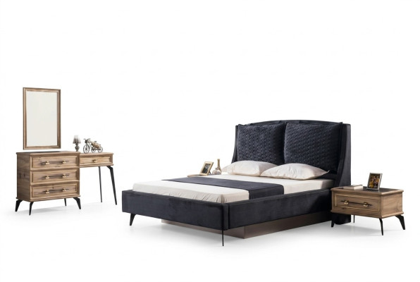 Ensemble de chambre à coucher moderne de luxe en 4 pièces lit 2 tables de chevet commode INCLUSE