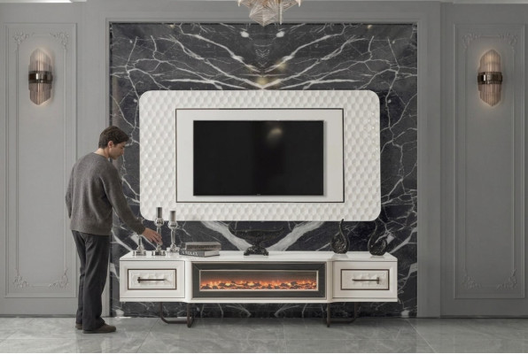 Cheminée Vaisselier Meuble télé Meuble télévision Commode 2 pièces. Meuble télé mural Mur