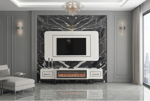 Cheminée Vaisselier Meuble télé Meuble télévision Commode 2 pièces. Meuble télé mural Mur