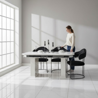 Table à manger beige Design Tables Table de luxe extensible Meubles Salle à manger Meubles