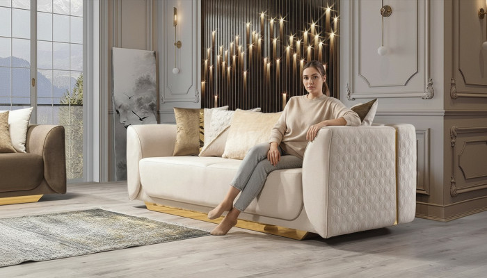 Conception de canapés relax 3 places Club Lounge Sofa Revêtement en tissu Canapé en tissu
