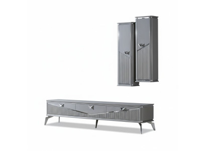 Meuble TV buffet bahut support mural de télévision unité murale basse en gris laqué