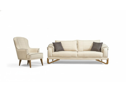 Ensemble de canapés Beige avec structure en bois 3+1 places Ensembles de meubles.