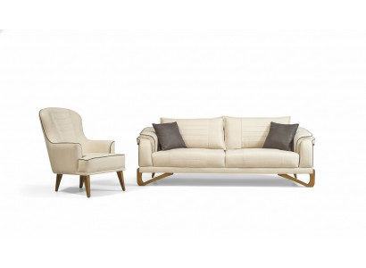 Ensemble de canapés Beige avec structure en bois 3+1 places Ensembles de meubles.