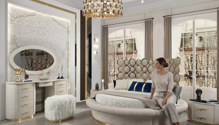 Lit rond Lits design ronds Double en cuir de luxe Cadre chambre de sommeil d'hôtel