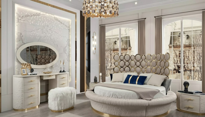 Lit rond Lits design ronds Double en cuir de luxe Cadre chambre de sommeil d'hôtel