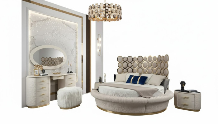 Lit rond Lits design ronds Double en cuir de luxe Cadre chambre de sommeil d'hôtel