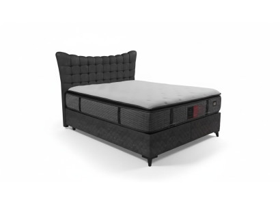 Lit de boîte à ressorts de luxe, lit double incl. Matelas avec motif en toile de Caro gris.