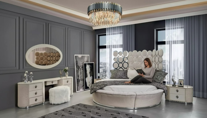 Ensemble de chambre lit moderne + 2 tables de chevet + coiffeuse + nouveau miroir