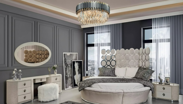 Ensemble de chambre lit moderne + 2 tables de chevet + coiffeuse + nouveau miroir