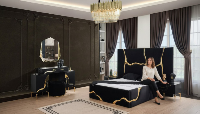 Chambre de luxe Lit avec motif doré 200x200