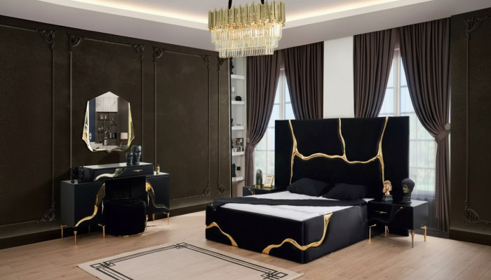 Chambre de luxe Lit avec motif doré 200x200