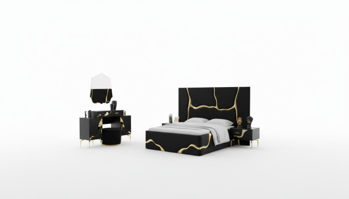 Chambre de luxe Lit avec motif doré 200x200