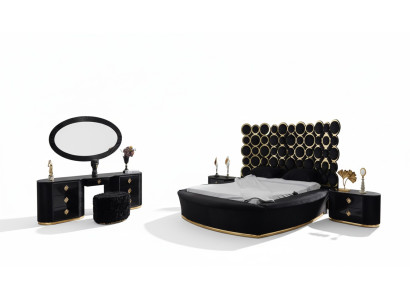Ensemble de chambre complet Lit de luxe 2x tables de chevet Coiffeuse Miroir 5 pièces