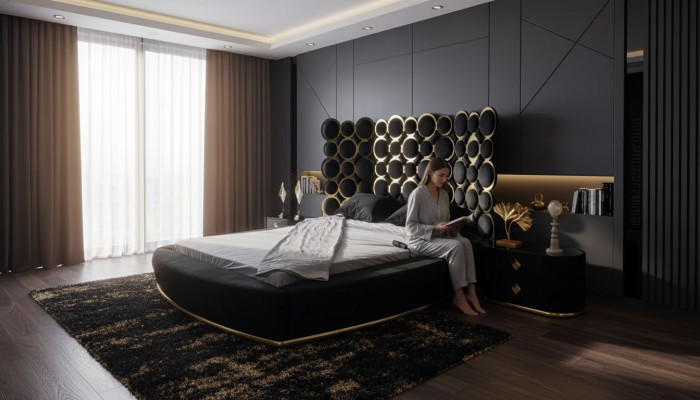 Lit de designer lits en tissu de luxe Chambre à coucher Lit double 200x200cm cadre de lit