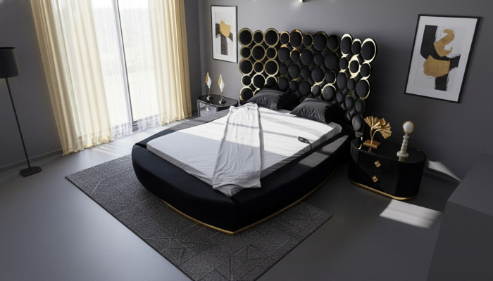 Lit de designer lits en tissu de luxe Chambre à coucher Lit double 200x200cm cadre de lit