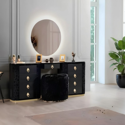 Table de toilette Ensemble de console Miroir Mobilier de chambre Design Ensemble de tabouret Nouveau