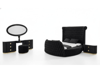 Chambre Noire Ensemble Lit 2x Tables de chevet Coiffeuse Chesterfield 5 pièces