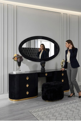 Coiffeuse ovale Coiffeuse Console avec tabouret Tables de chambre Coiffeuses