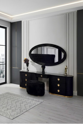 Coiffeuse ovale Coiffeuse Console avec tabouret Tables de chambre Coiffeuses