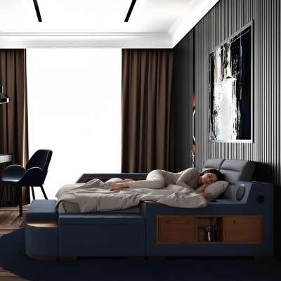 Lit multifonctions Lits doubles Lit moderne Cadre de lit Lits 200x200cm Hôtel nouveau