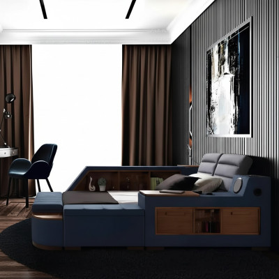 Lit multifonctions Lits doubles Lit moderne Cadre de lit Lits 200x200cm Hôtel nouveau