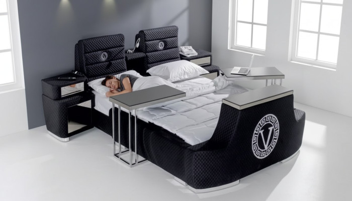 Lit double moderne Lit double de luxe bleu Lit moderne design cadre de lit neuf