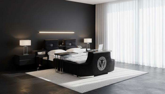 Lit double moderne Lit double de luxe bleu Lit moderne design cadre de lit neuf