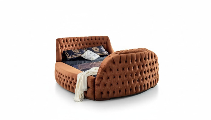 Lit Chesterfield Design Rembourré de Luxe Lit Hôtel Brun avec Télévision
