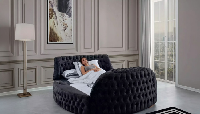 Conception de lit Chesterfield noir Revêtement Meubles Lit de luxe Mediédia Lit d'hôtel.