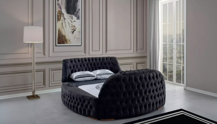 Conception de lit Chesterfield noir Revêtement Meubles Lit de luxe Mediédia Lit d'hôtel.