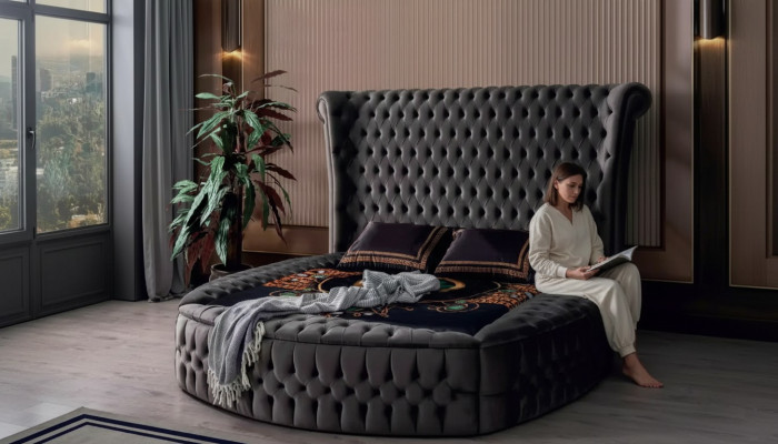 Lit Chesterfield Lit rembourré de luxe Lit de chambre Design Lits Textile Velours nouveau