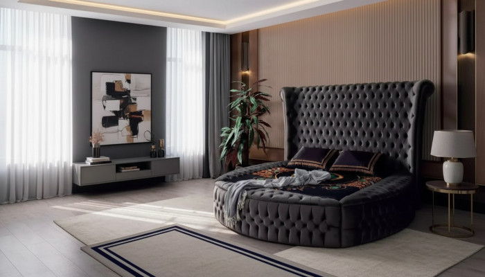 Lit Chesterfield Lit rembourré de luxe Lit de chambre Design Lits Textile Velours nouveau