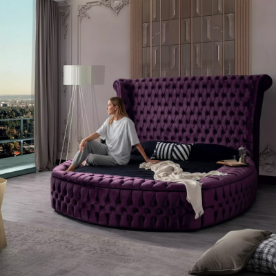Lit Chesterfield rond Lits Violets Meubles en Velours Textile Hôtel Ameublement Double