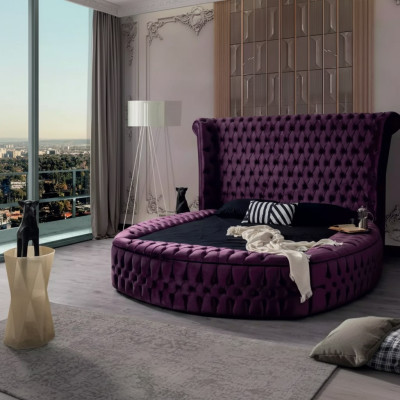 Lit Chesterfield rond Lits Violets Meubles en Velours Textile Hôtel Ameublement Double