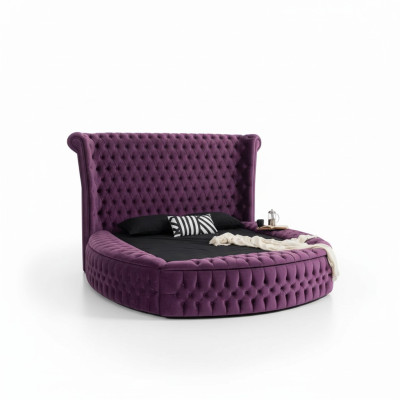 Lit Chesterfield rond Lits Violets Meubles en Velours Textile Hôtel Ameublement Double