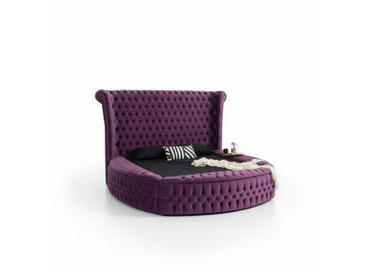 Lit Chesterfield rond Lits Violets Meubles en Velours Textile Hôtel Ameublement Double